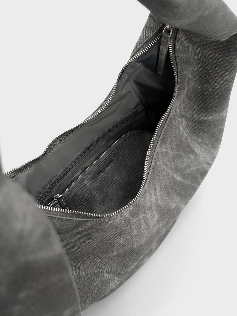 Toni Denim Knotted Crescent Hobo Bag, Dark Grey, hi-res