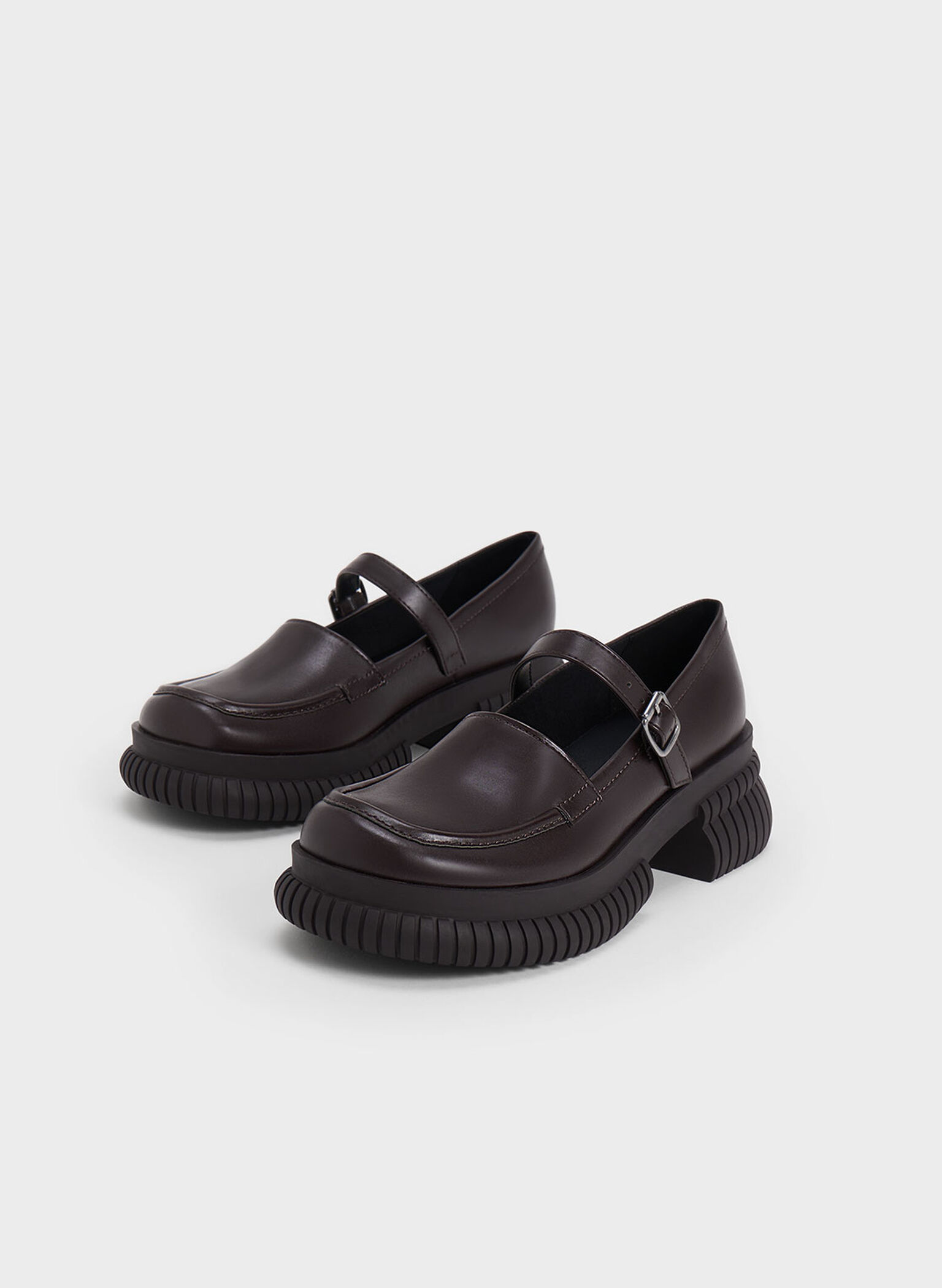 Buckled Mary Jane Loafers, Dark Brown, hi-res
