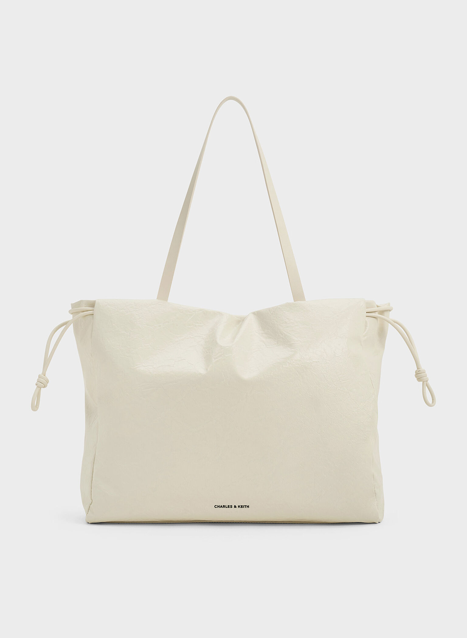 Bethel Crinkle-Effect Ruched Drawstring Tote Bag, Cream, hi-res