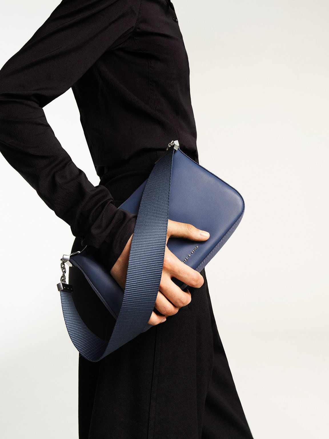 Zip Shoulder Bag, Blue, hi-res