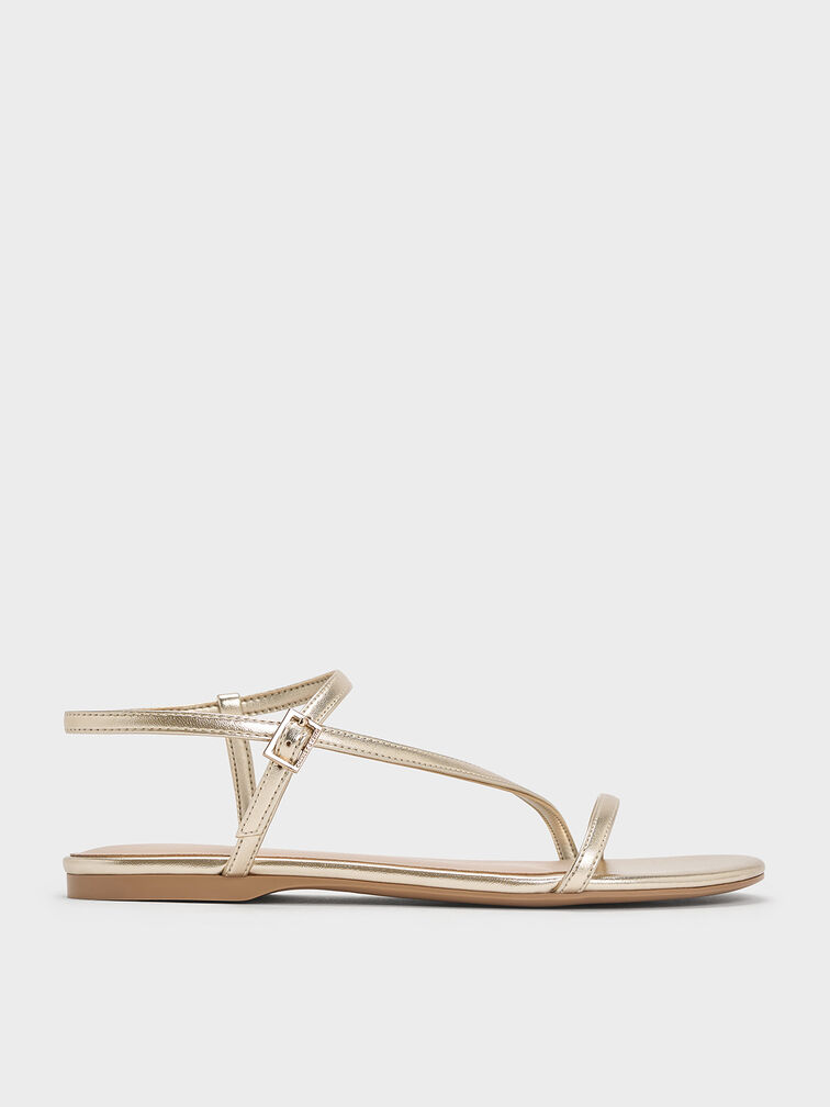 Metallic Ankle-Strap Sandals, Light Gold, hi-res