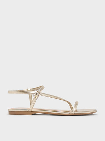 Metallic Ankle-Strap Sandals, Light Gold, hi-res