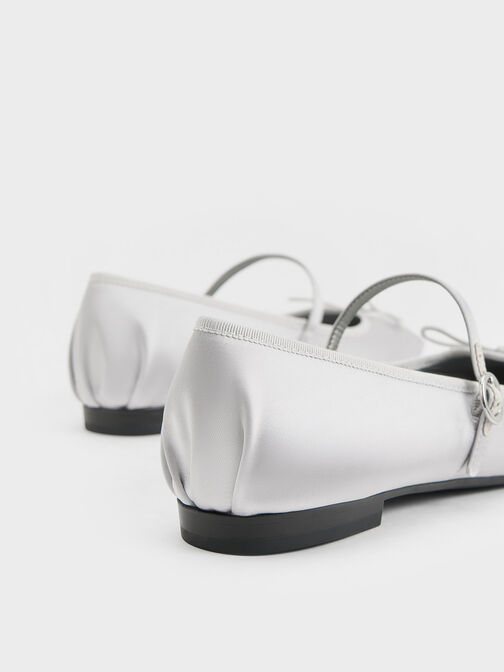 Emiko Satin Bow Mary Jane Flats, Silver, hi-res