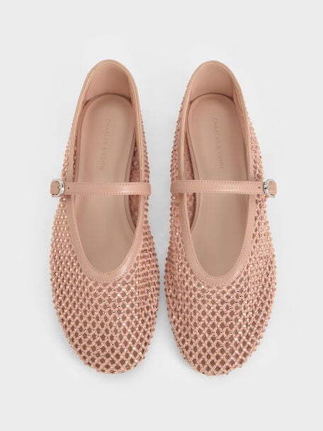 Maggie Mesh Crystal-Embellished Mary Janes, Nude, hi-res