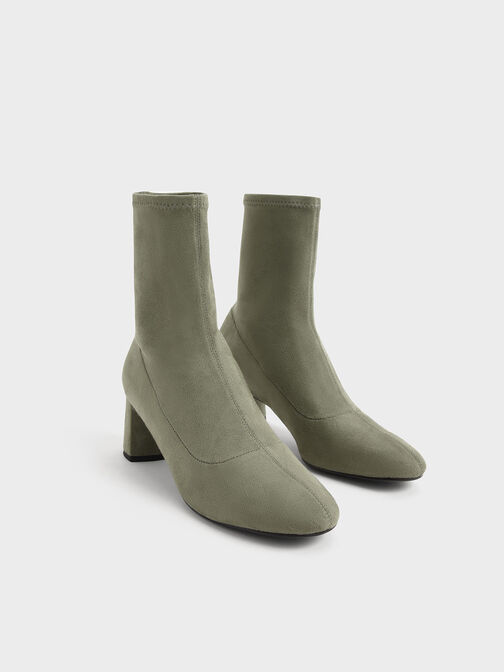 Textured Stitch-Trim Ankle Boots, Sage Green, hi-res