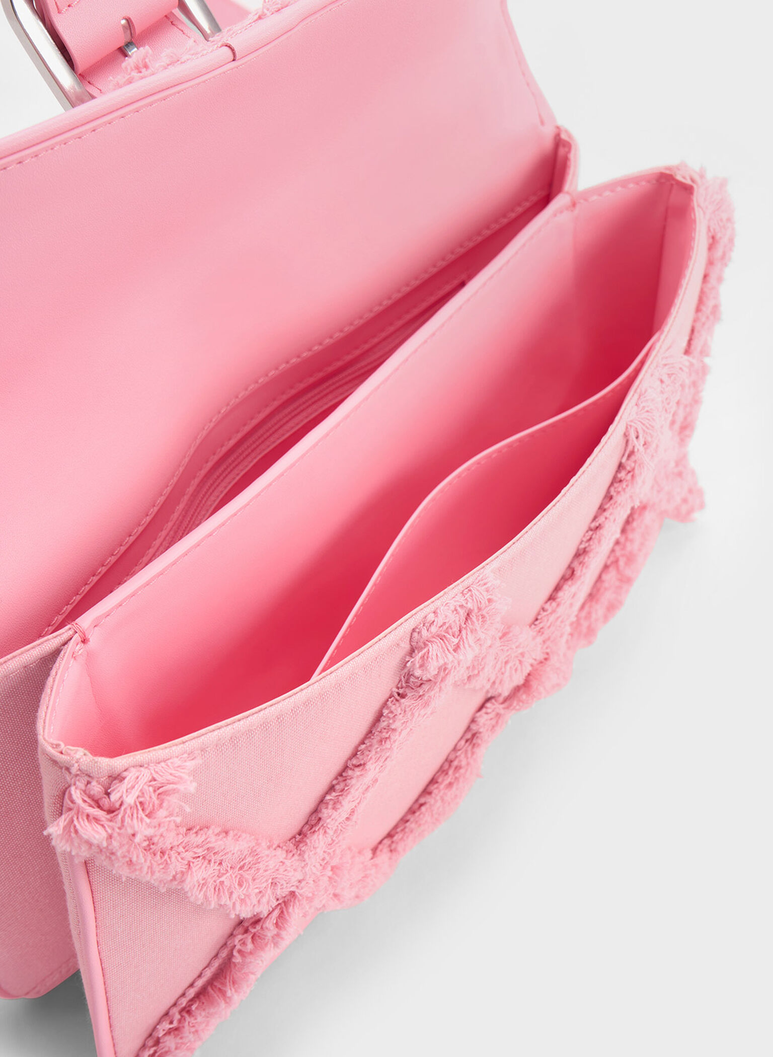 Eilith Frayed Denim Buckled Bag, Pink, hi-res