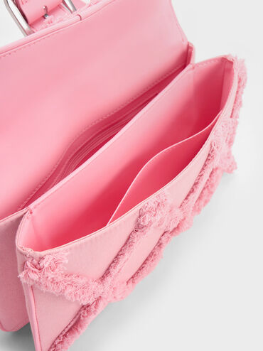 Eilith Frayed Denim Buckled Bag, Pink, hi-res
