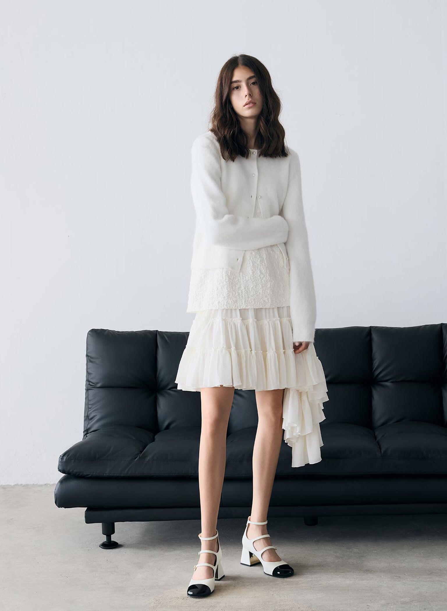 Patent Triple-Strap Cap-Toe Mary Jane Pumps, White, hi-res