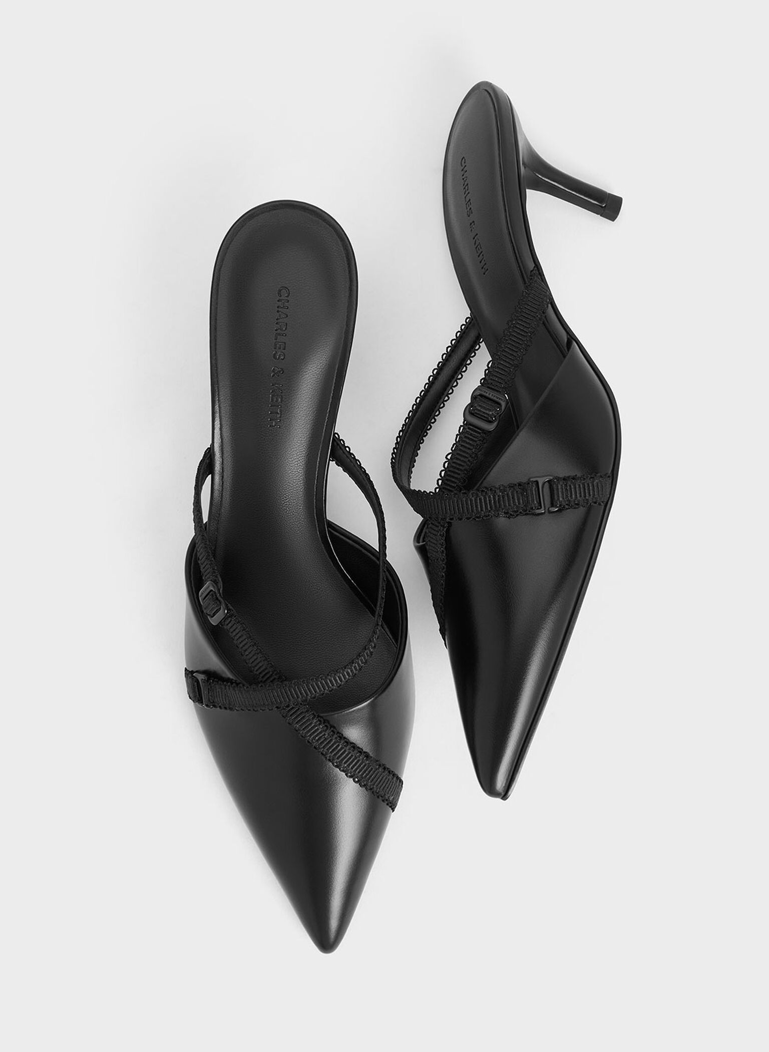 Grosgrain-Strap Pointed-Toe Mules, Black, hi-res