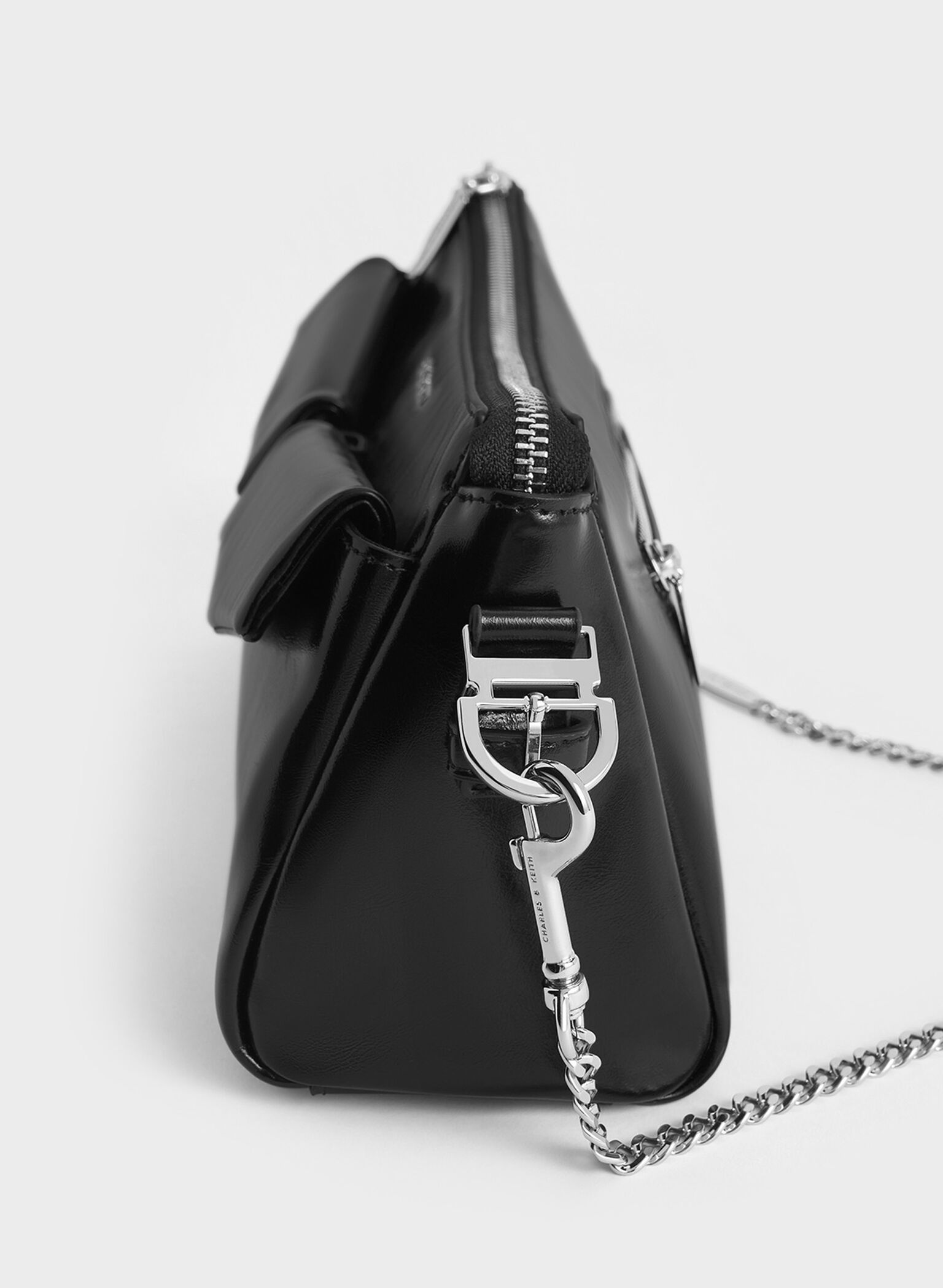 Rachel Elongated Front-Pocket Chain-Handle Bag, Noir, hi-res