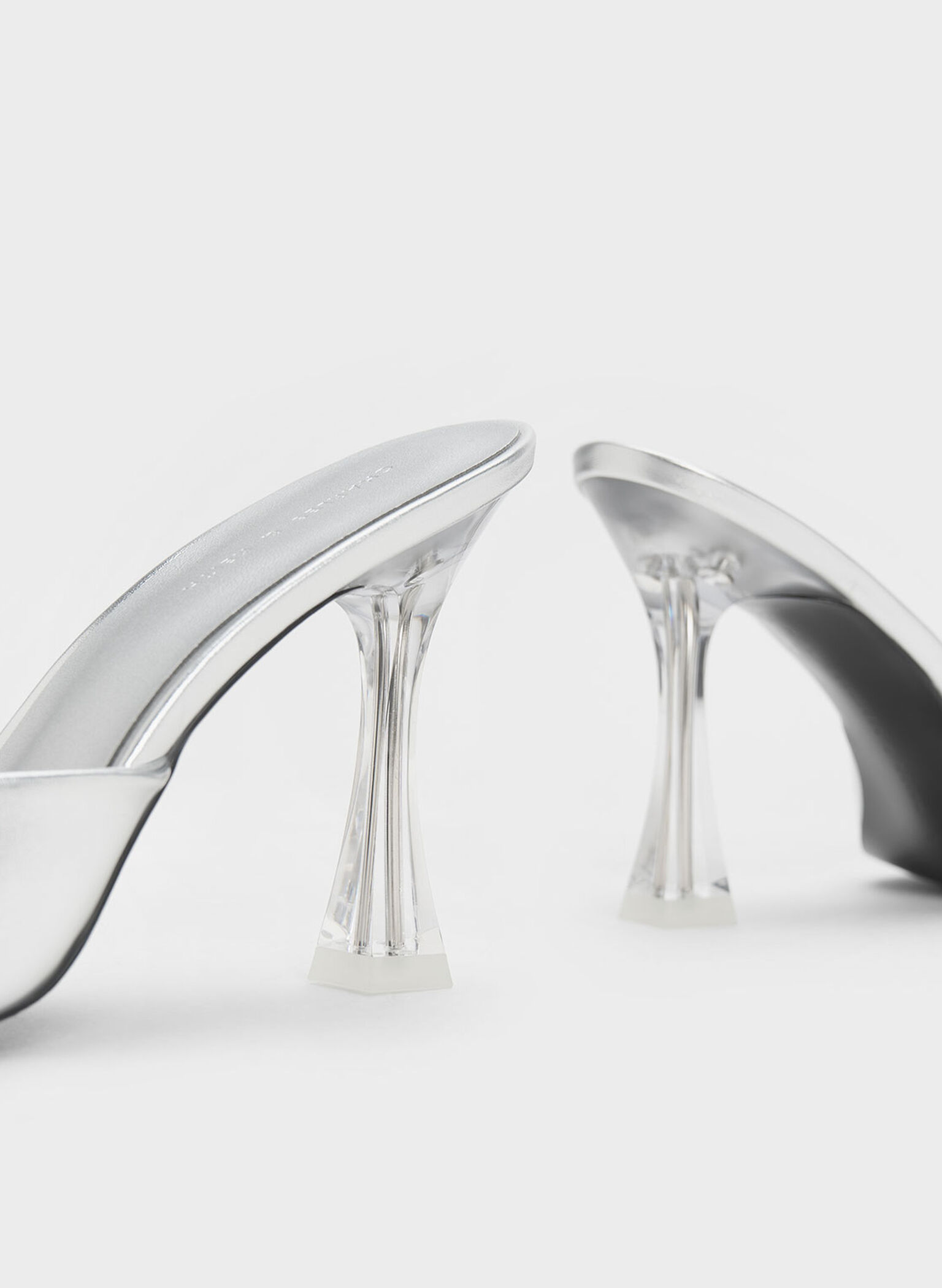 Clear Flared Heel Metallic Mules, Silver, hi-res