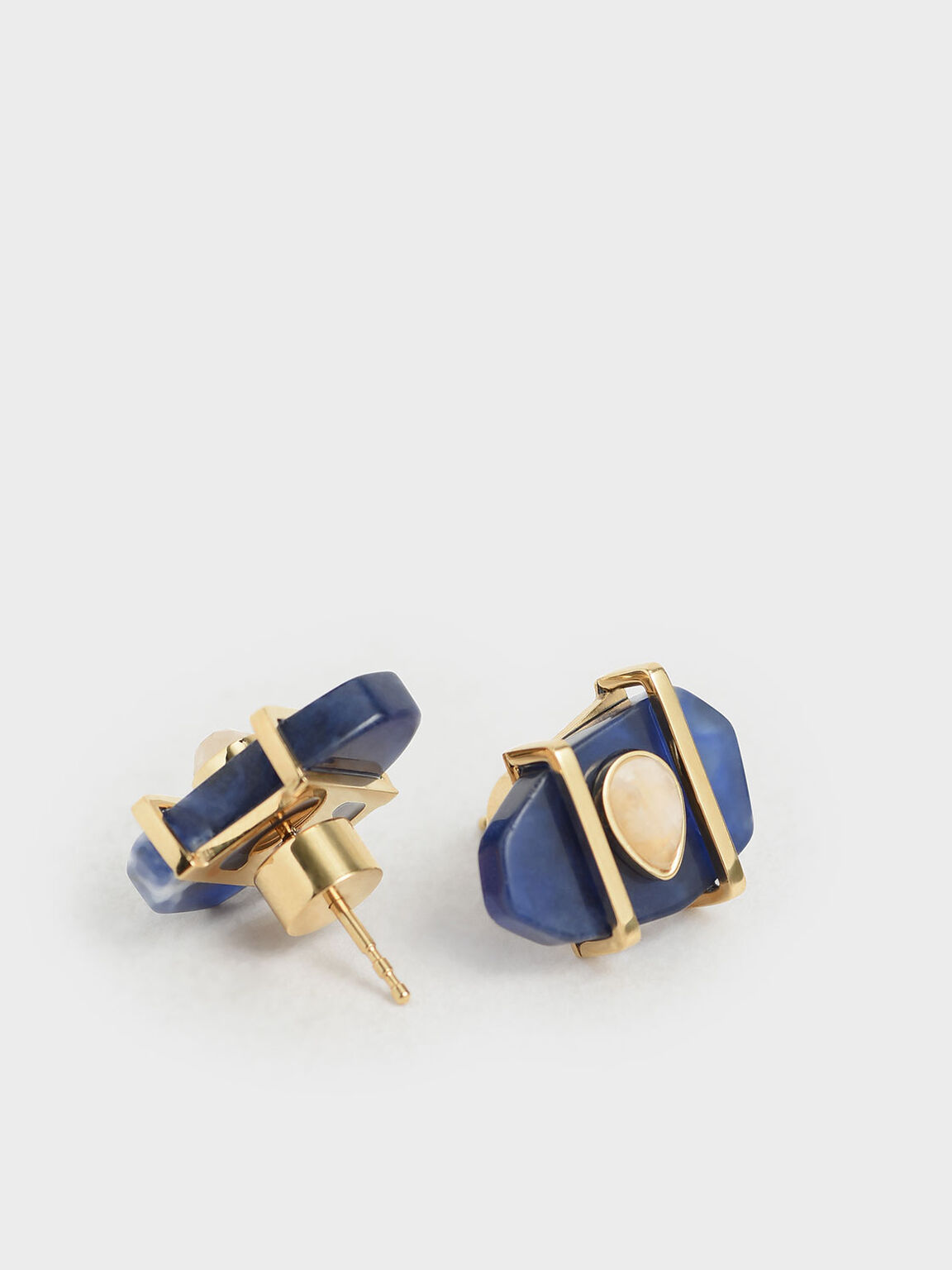 Sodalite & Moonstone Teardrop Stud Earrings, Dark Blue, hi-res