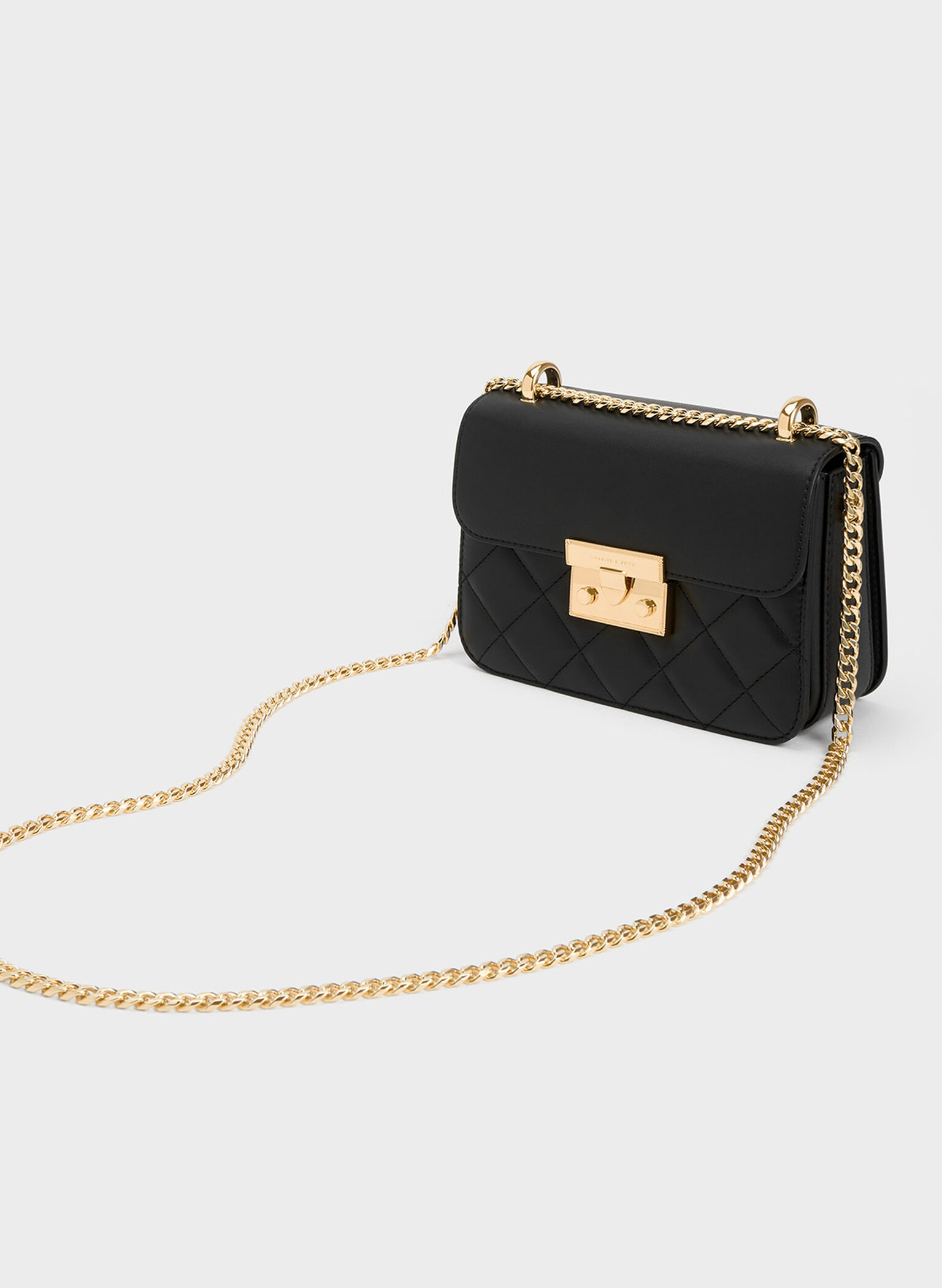Alva Quilted Chain-Handle Bag, Black, hi-res