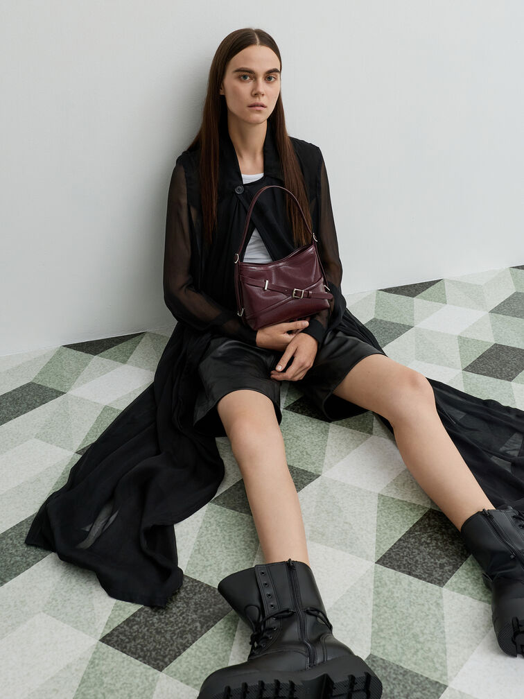 Bryna Buckled-Strap Crossbody Bag, Wineberry Red, hi-res