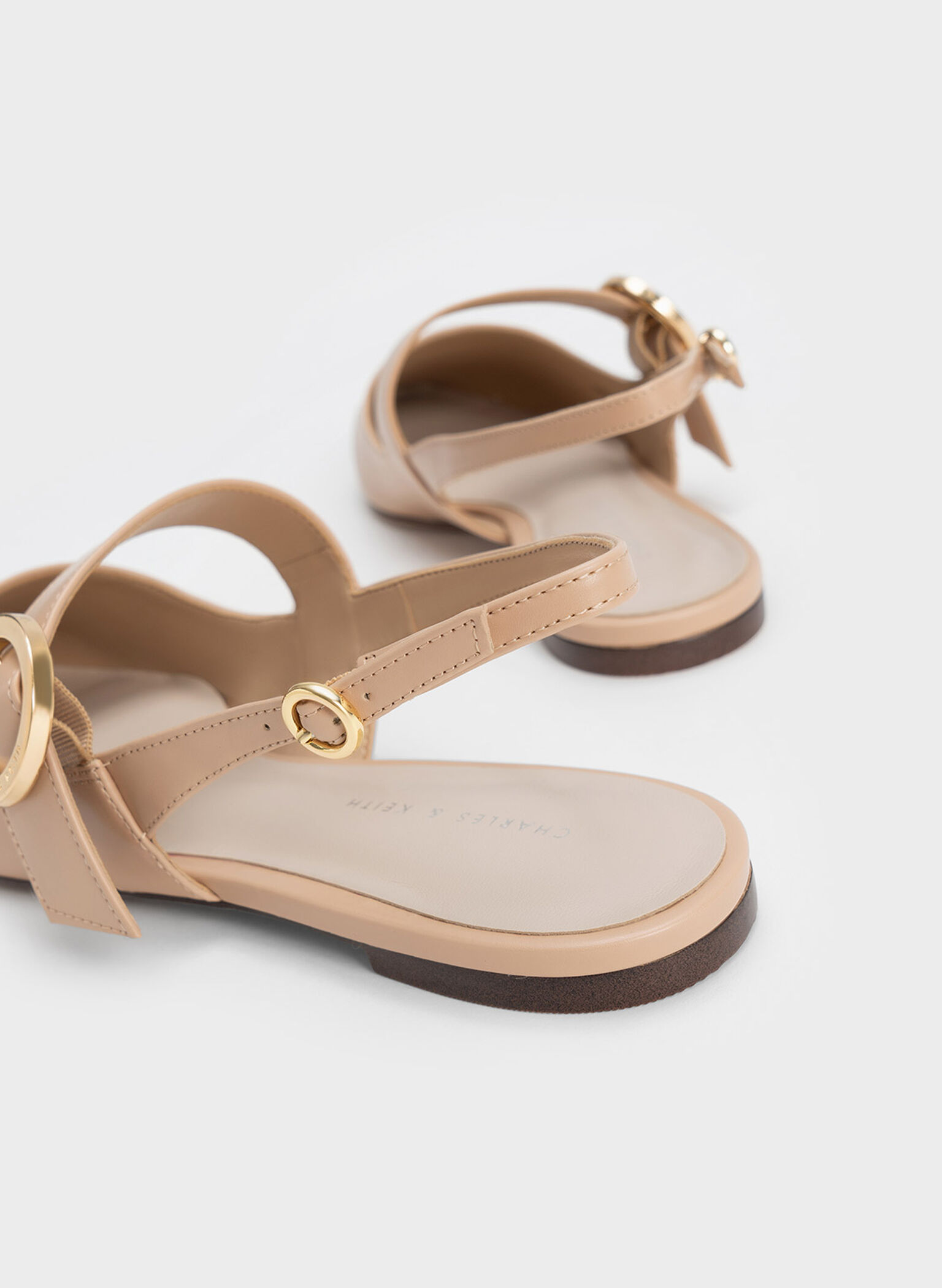 Buckled Strap Slingback Flats, Nude, hi-res