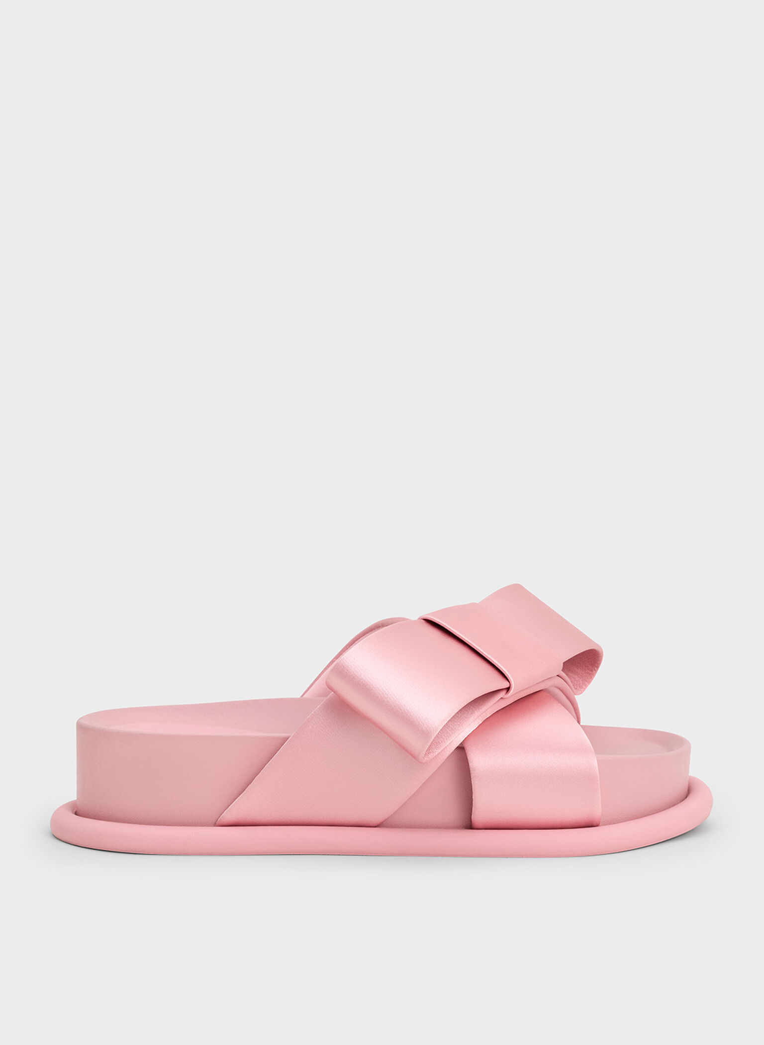Satin Bow Flatform Sandals, Pink, hi-res