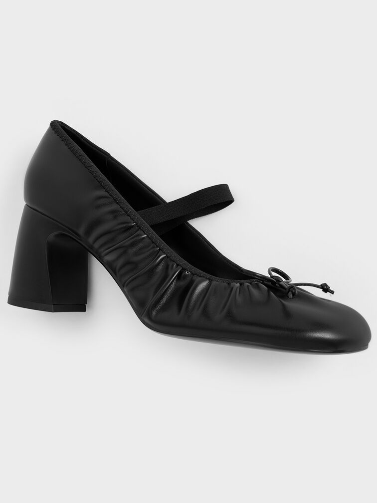 Mino Ruched Mary Jane Pumps, Black, hi-res