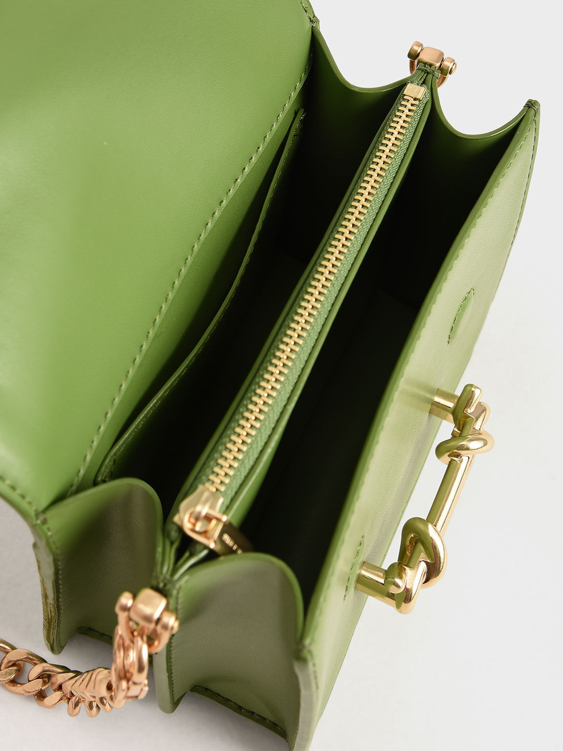 Metallic Buckle Crossbody Bag, Green, hi-res