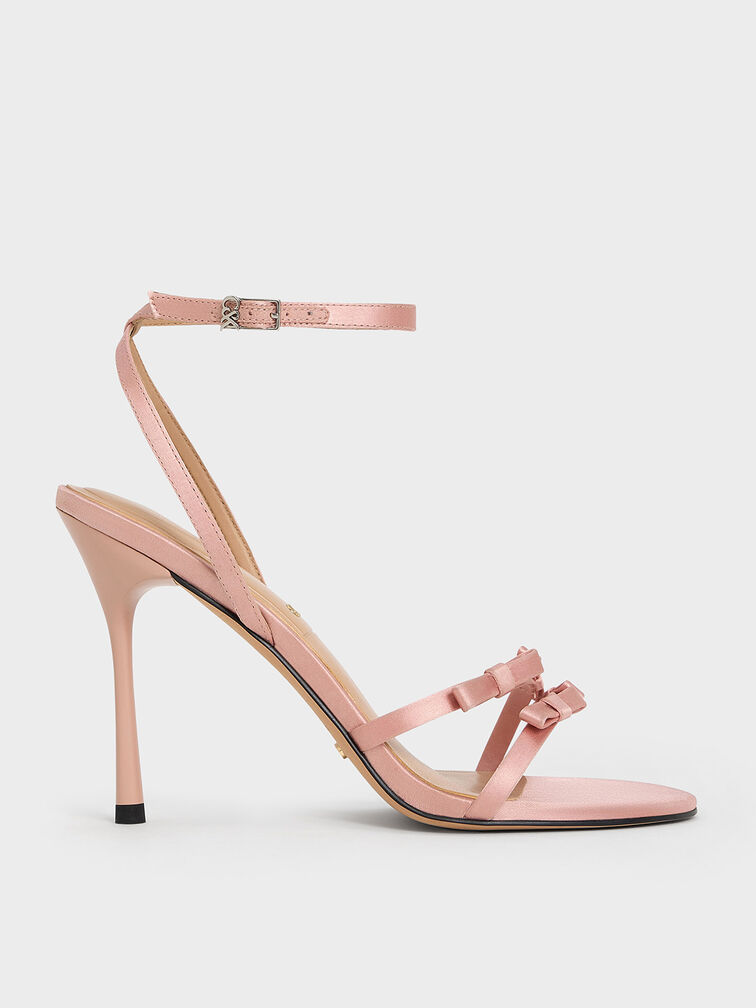 Jessy Recycled Polyester Bow Ankle-Strap Stiletto-Heel Sandals, Pink, hi-res