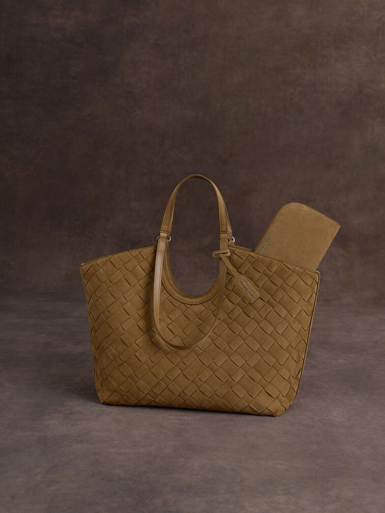 Ivette Recycled Suede Woven Tote Bag, Sahara Sand, hi-res