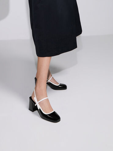 Two-Tone Bow Slingback Mary Jane Pumps, Black Box, hi-res