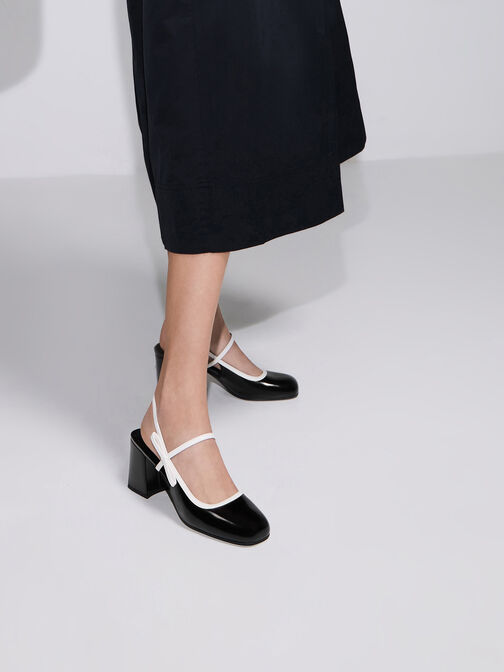 Two-Tone Bow Slingback Mary Jane Pumps, Black Box, hi-res
