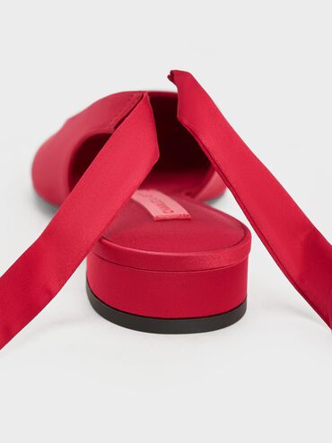 Satin Tie-Around Ballet Flats, Red, hi-res