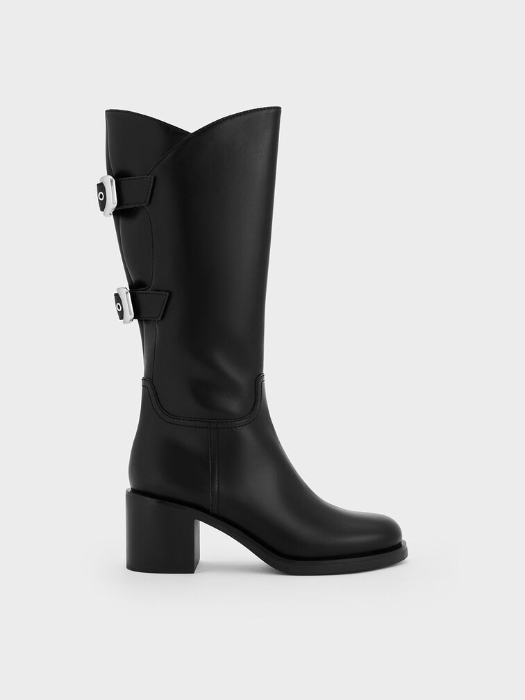 Masei Grommet-Strap Knee-High Boots, Black, hi-res