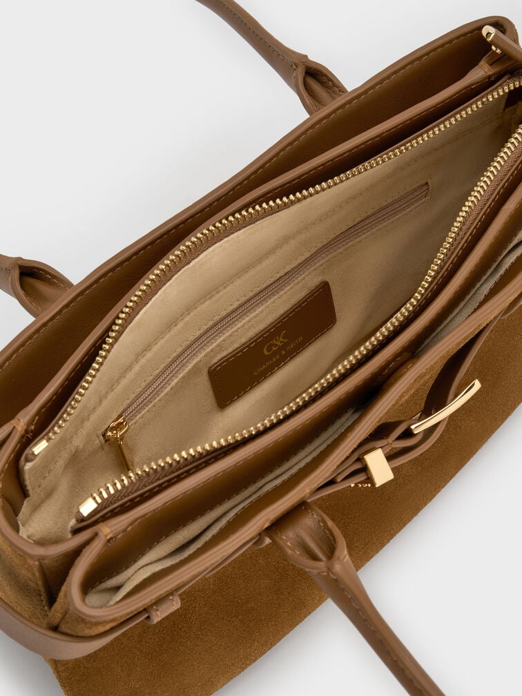 Jody Suede Belted Shoulder Bag, Ember Brown, hi-res