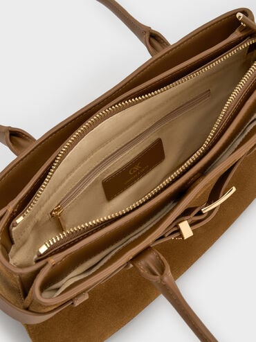 Jody Suede Belted Shoulder Bag, Ember Brown, hi-res