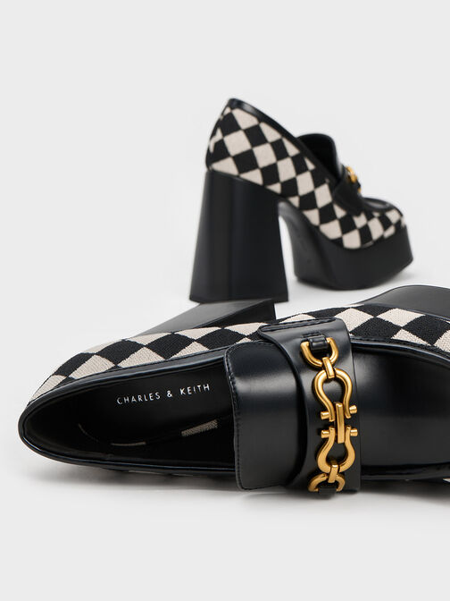 Checkered Metallic Accent Platform Loafers, Multi, hi-res