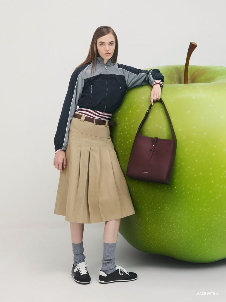 Beryl Recycled Leather Belted Hobo Bag, Wineberry Red, hi-res