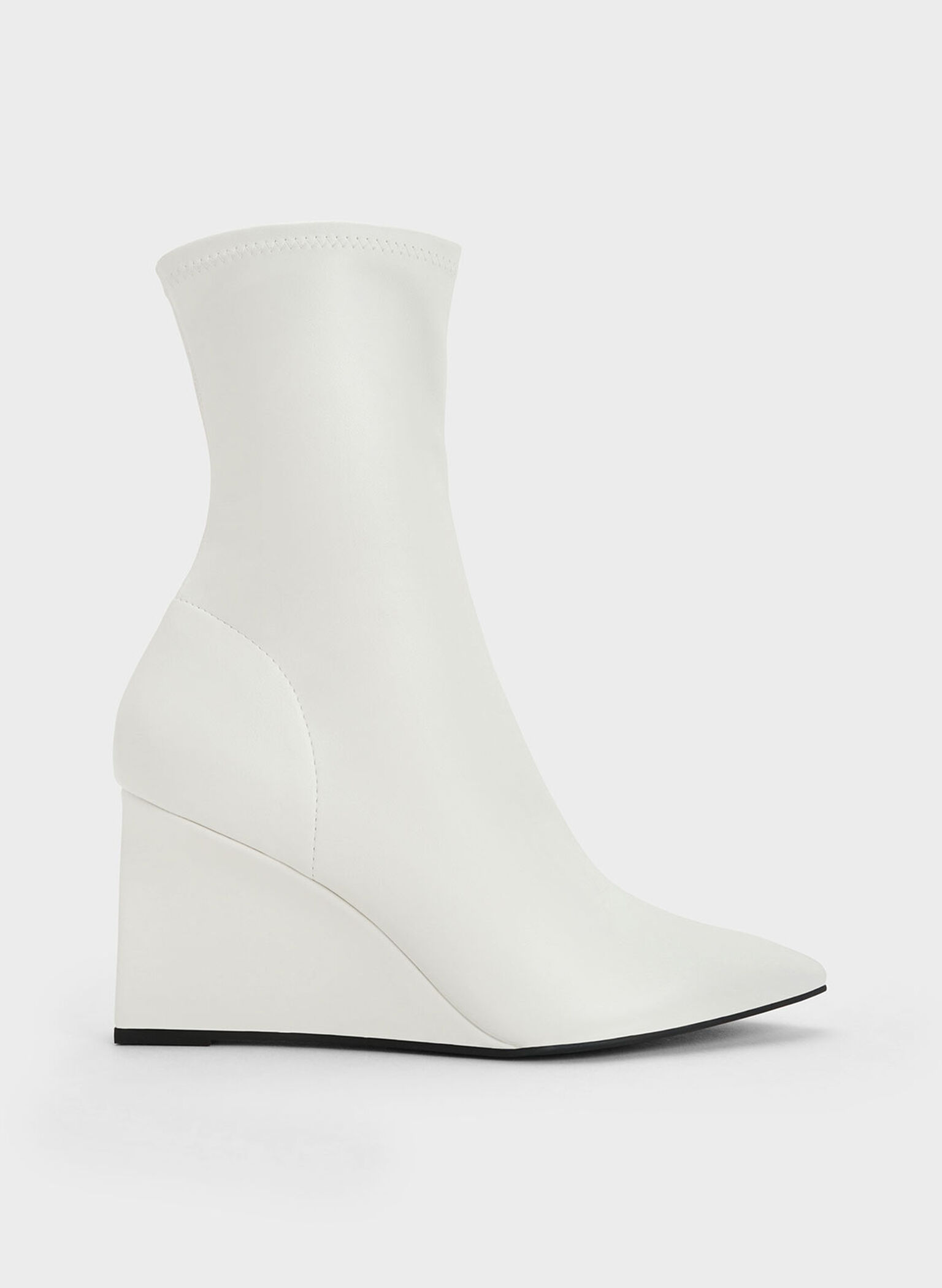 Pointed-Toe Wedge Ankle Boots, White, hi-res