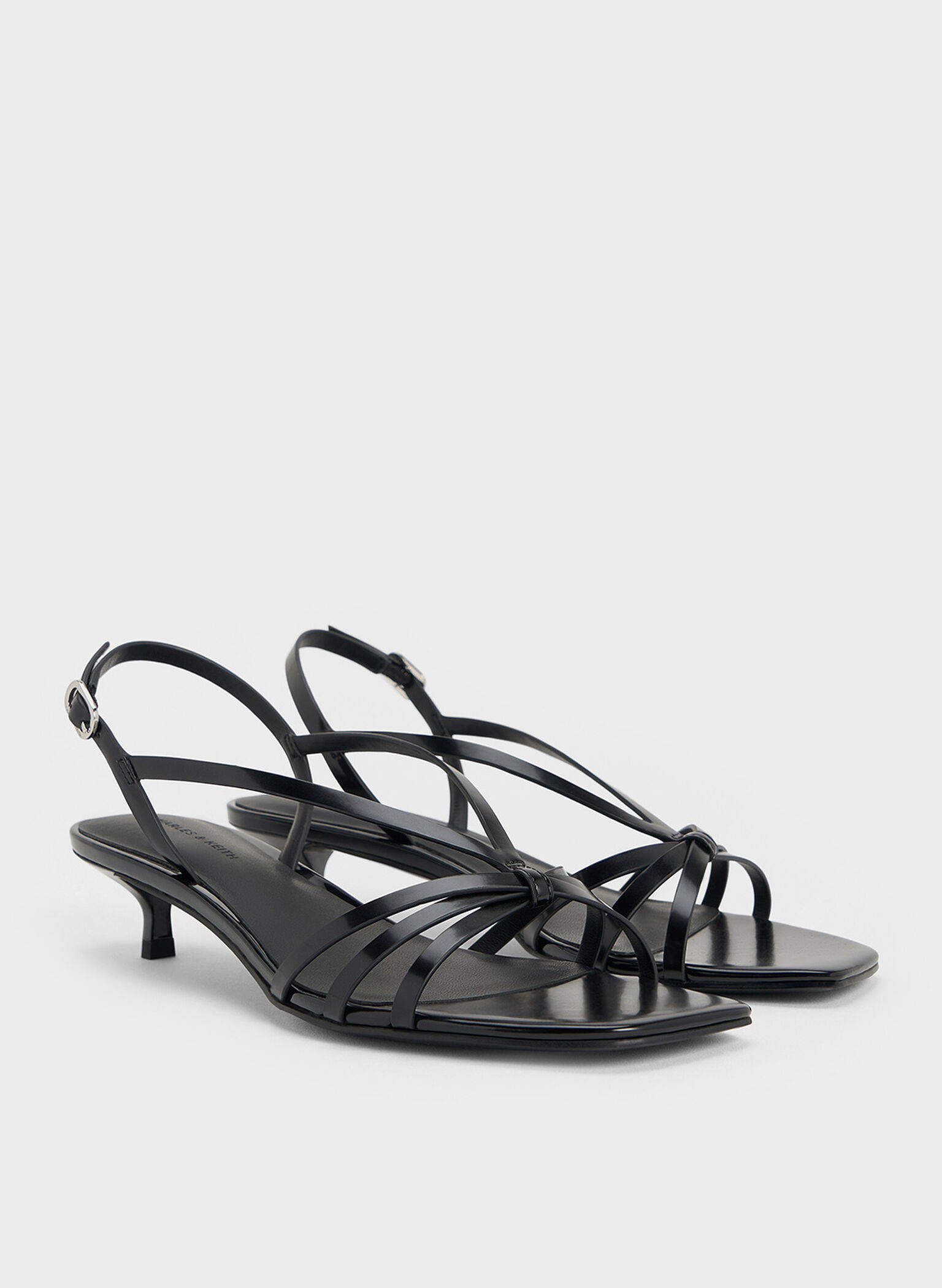 Strappy Kitten-Heel Sandals, Black Box, hi-res