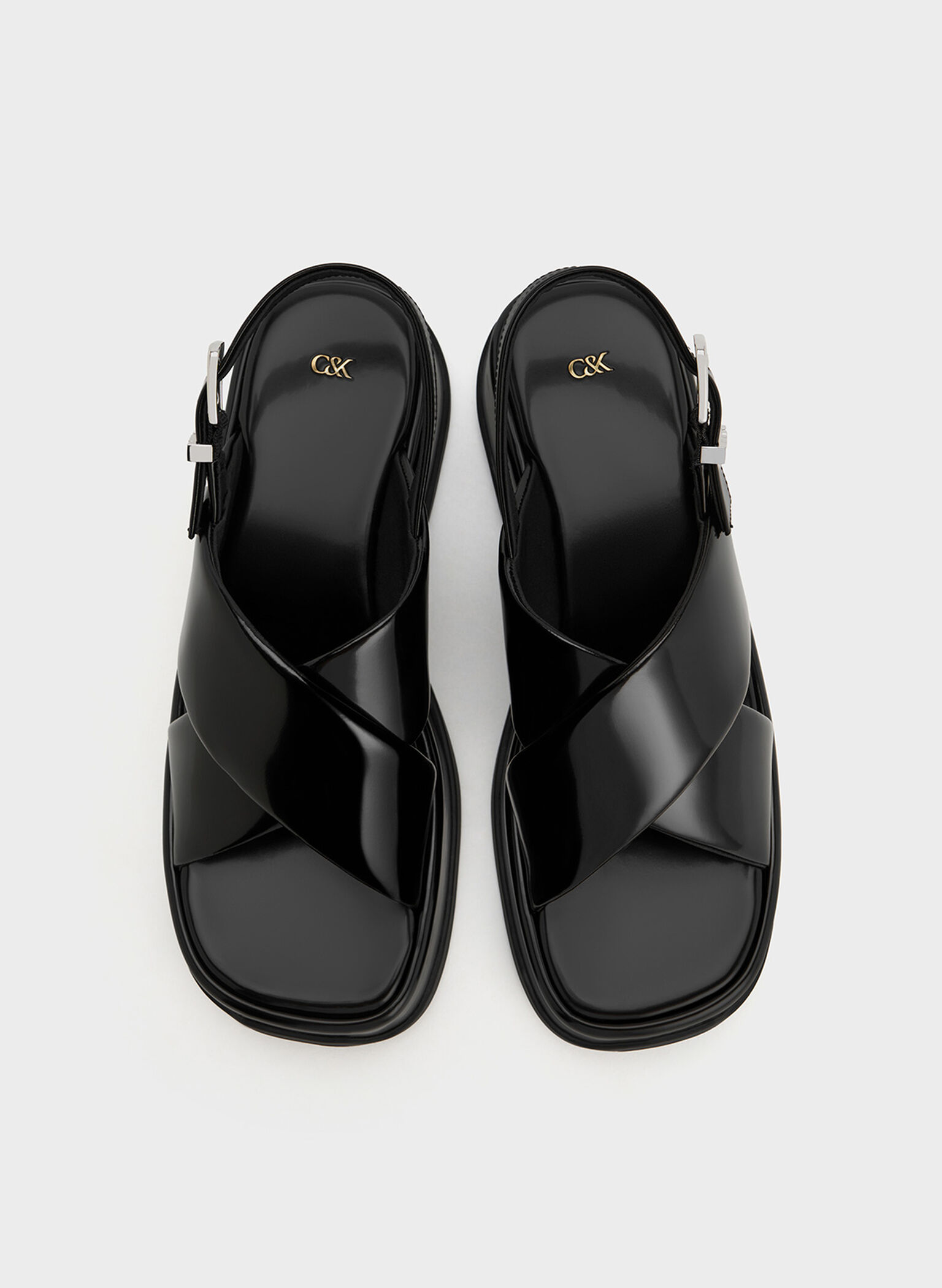 Caria Leather Platform Sandals, Black Box, hi-res