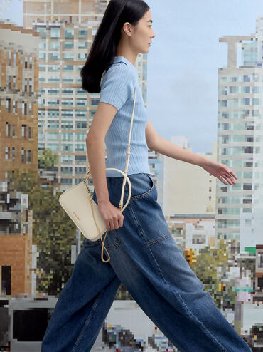 Elspeth Croc-Effect Chain-Link Shoulder Bag, Cream Croco, hi-res