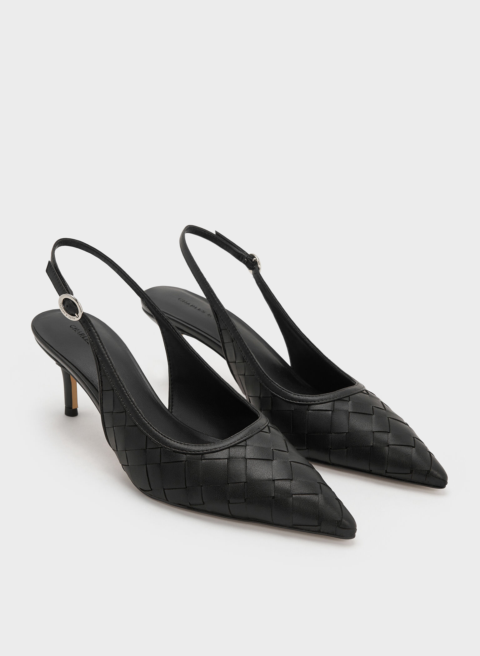 Ivette Woven Pointed-Toe Slingback Pumps, Black, hi-res