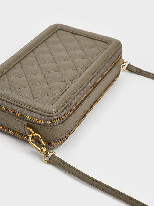 Quilted Boxy Long Wallet, Khaki, hi-res