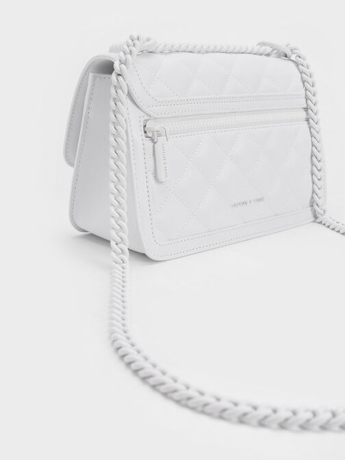 Micaela Quilted Chain Bag, White, hi-res