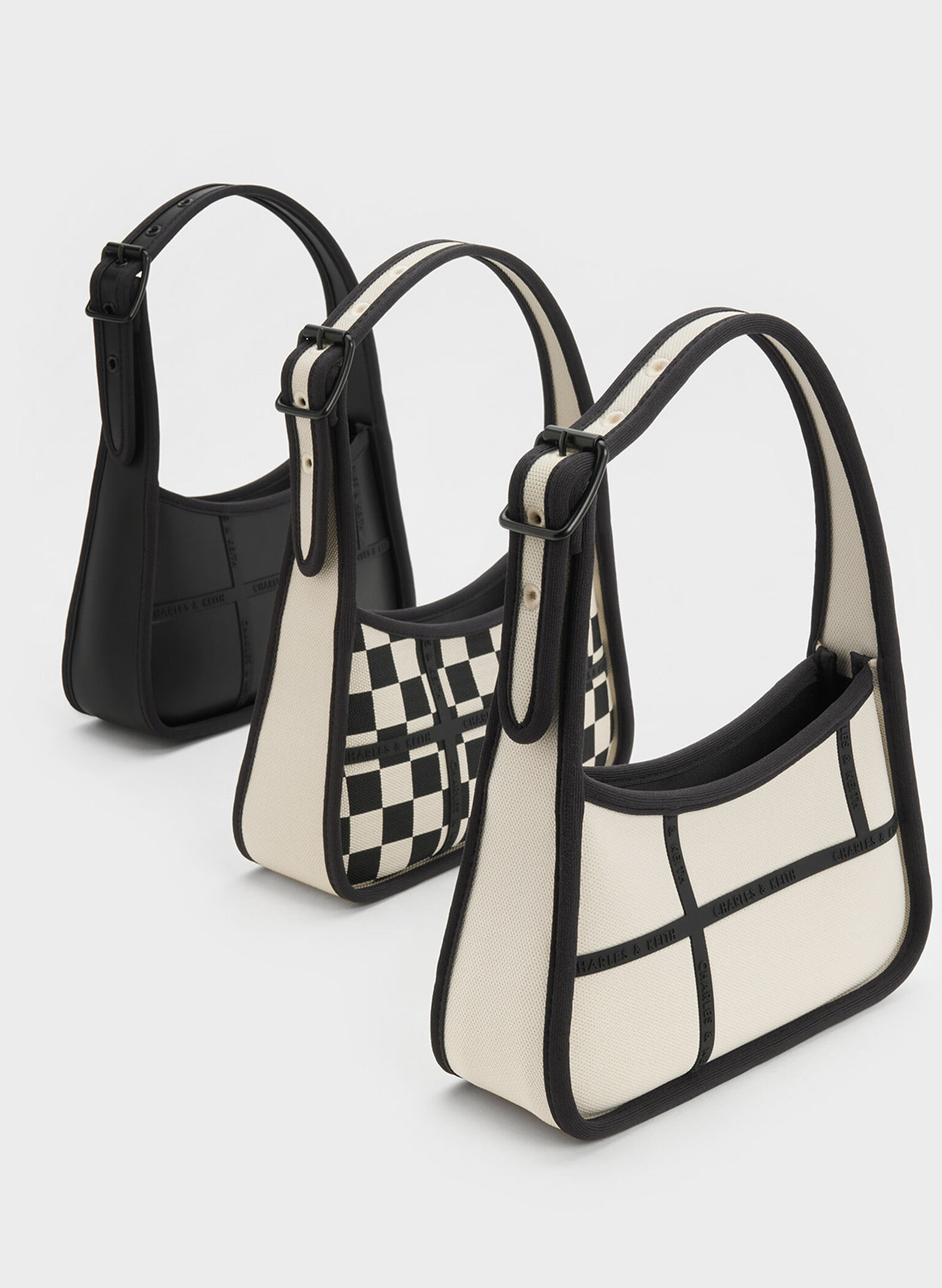 Avenue Checkered Trapeze Shoulder Bag, Black Textured, hi-res