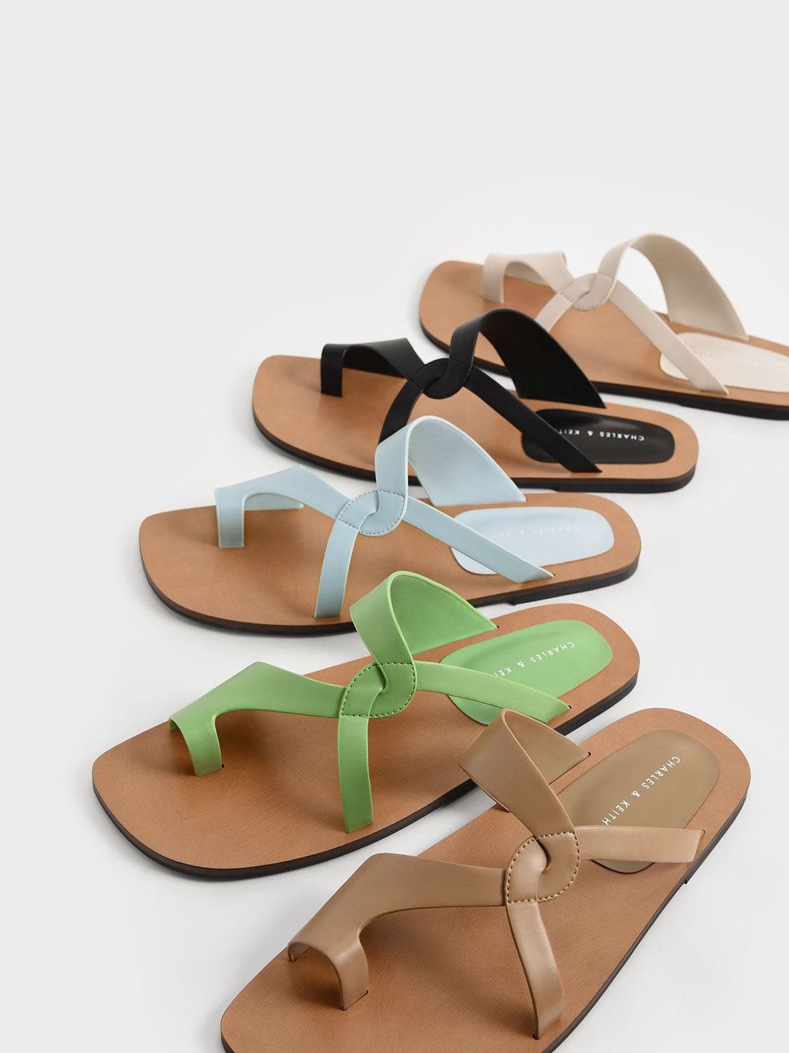 Toe-Ring Strappy Slide Sandals, Green, hi-res