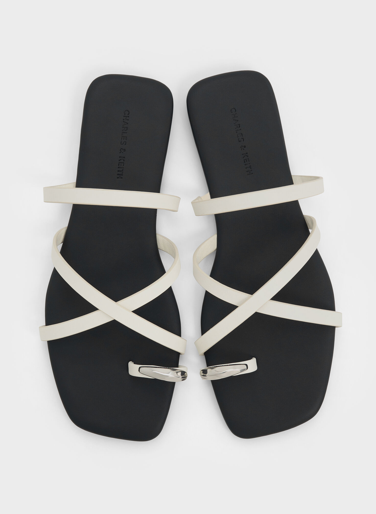 Metallic-Accent Strappy Toe-Ring Sandals, Chalk, hi-res