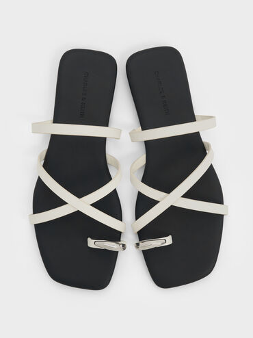 Metallic-Accent Strappy Toe-Ring Sandals, Chalk, hi-res