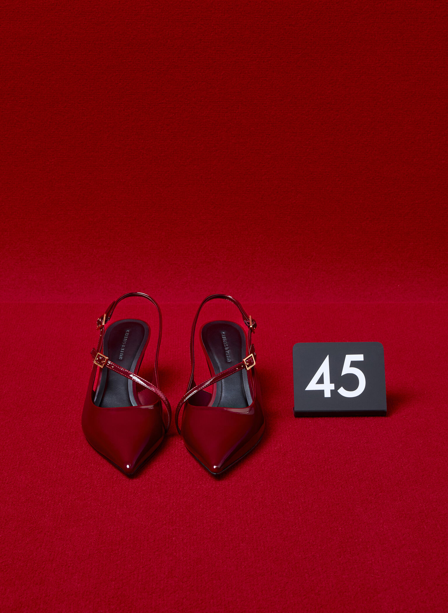 Wynn Patent Buckled Sculptural-Heel Slingback Pumps, Red, hi-res