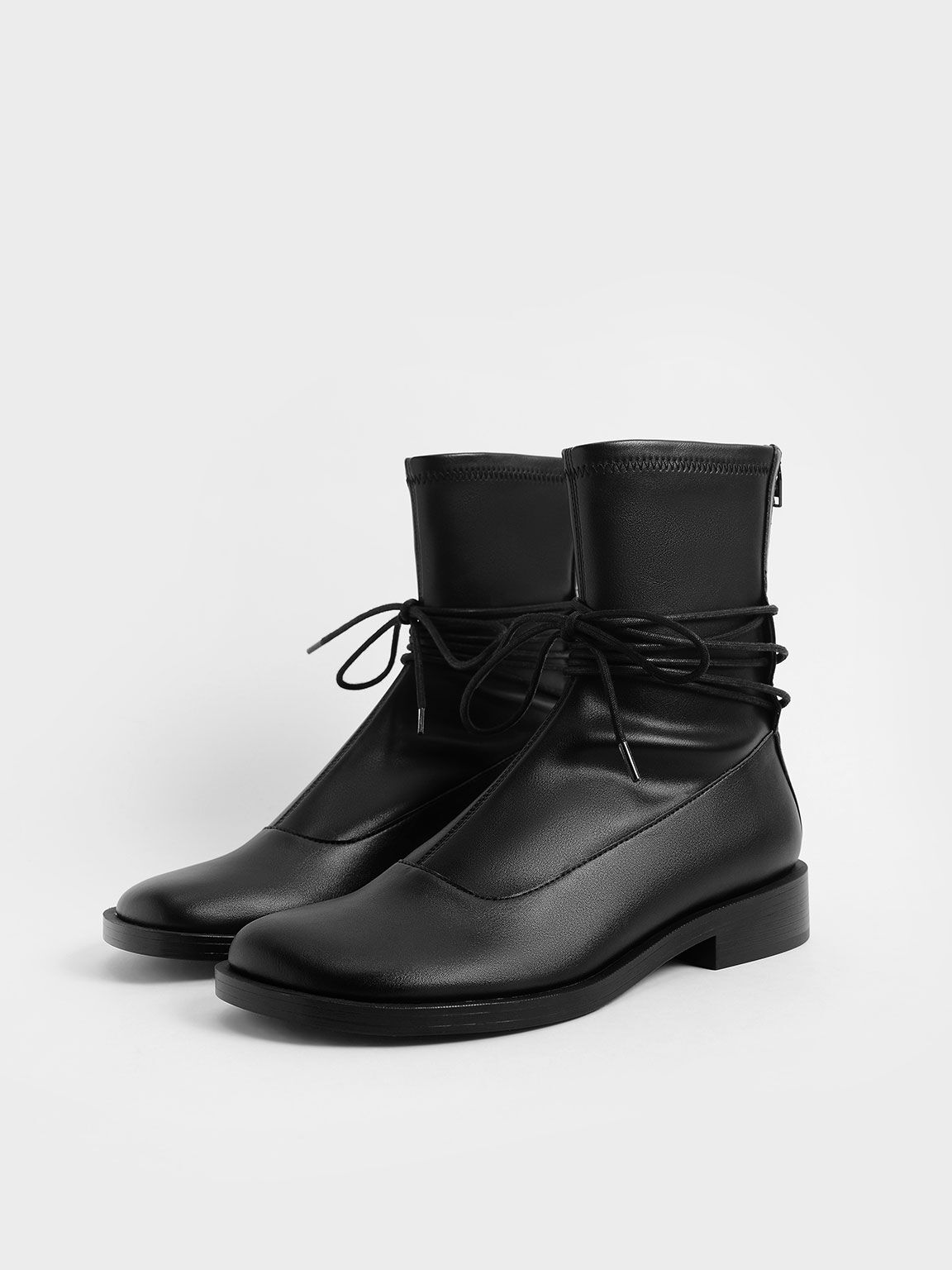 Lace-Detail Zip-Up Ankle Boots, Black, hi-res