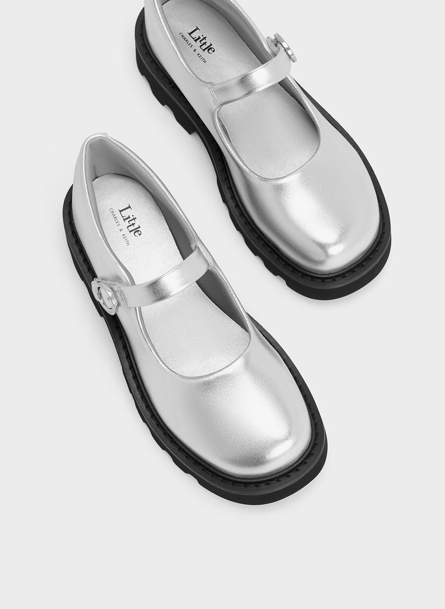 Girls' Metallic Platform Mary Janes, Silver, hi-res