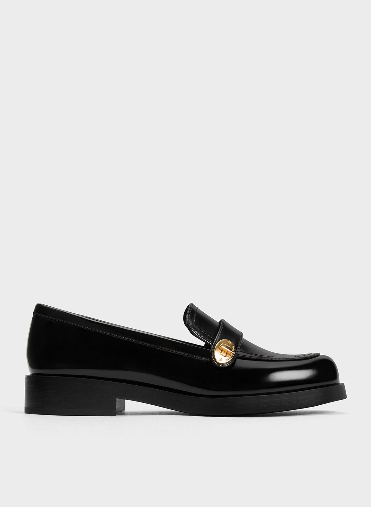 Hettie Metallic-Buckle Strap Loafers, Black Box, hi-res