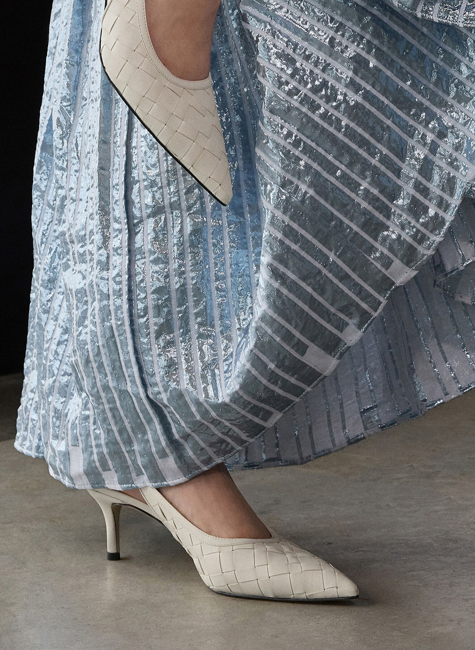 Ivette Woven Pointed-Toe Slingback Pumps, Chalk, hi-res