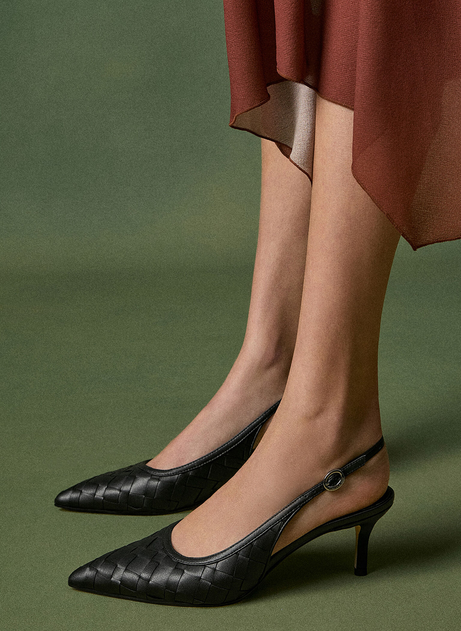 Ivette Woven Pointed-Toe Slingback Pumps, Black, hi-res