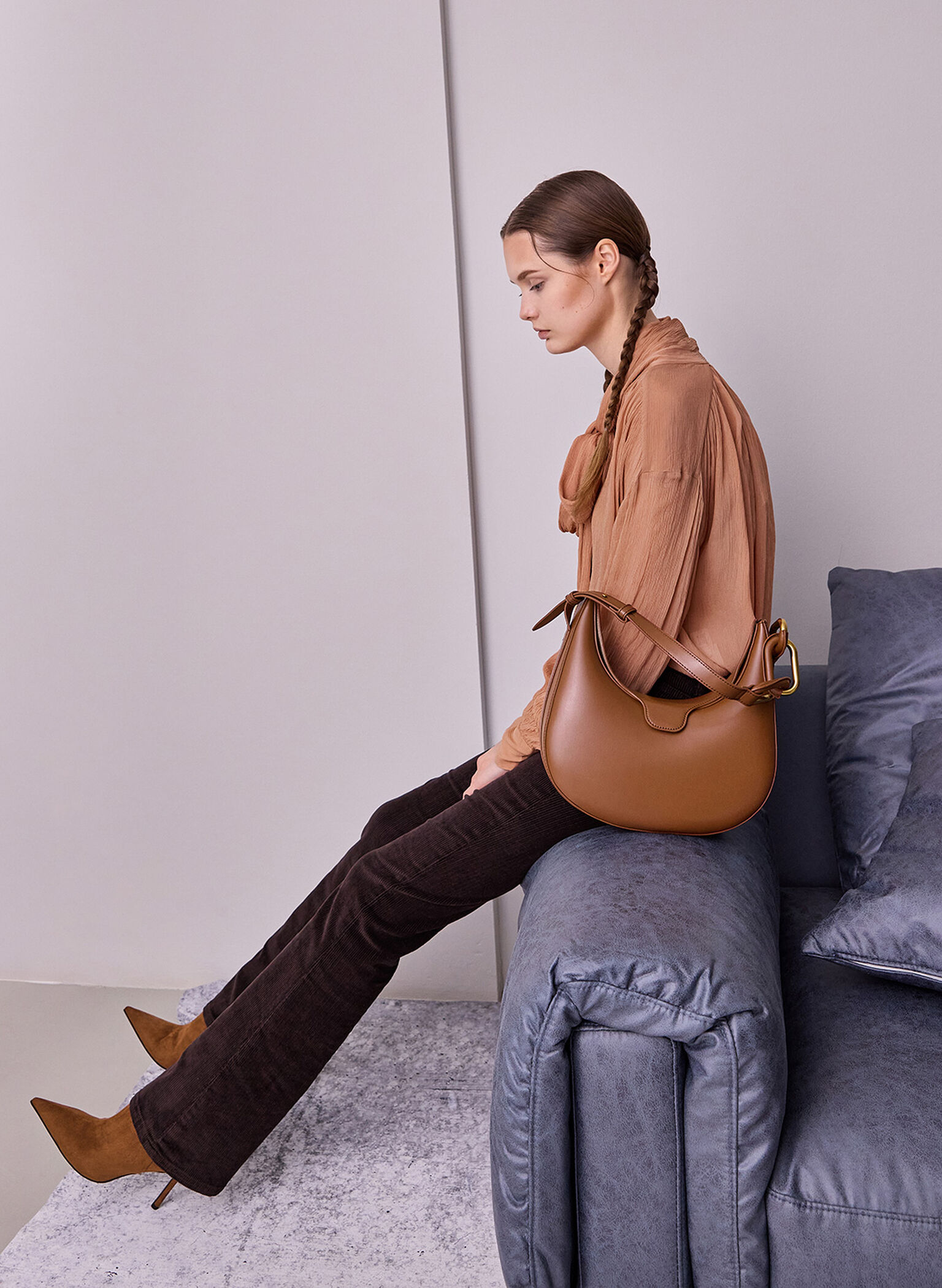 Kora Metallic-Accent Moon Bag, Chocolate, hi-res